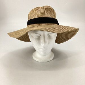 Madewell Women's M/L Packable Mesa Straw Hat Wide Brim Black Band H6578